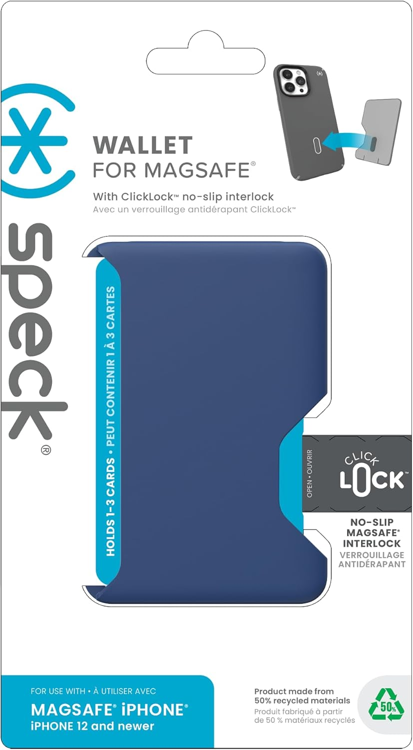 Speck Iphone Wallet Magsafe Accessory - Removable Clicklock No-Slip Interlock - Holds 1-3 Cards - Soft Touch Finish, Scratch Resistant Card Holder Built for Magsafe - Coastal Blue/Space Blue image number 3