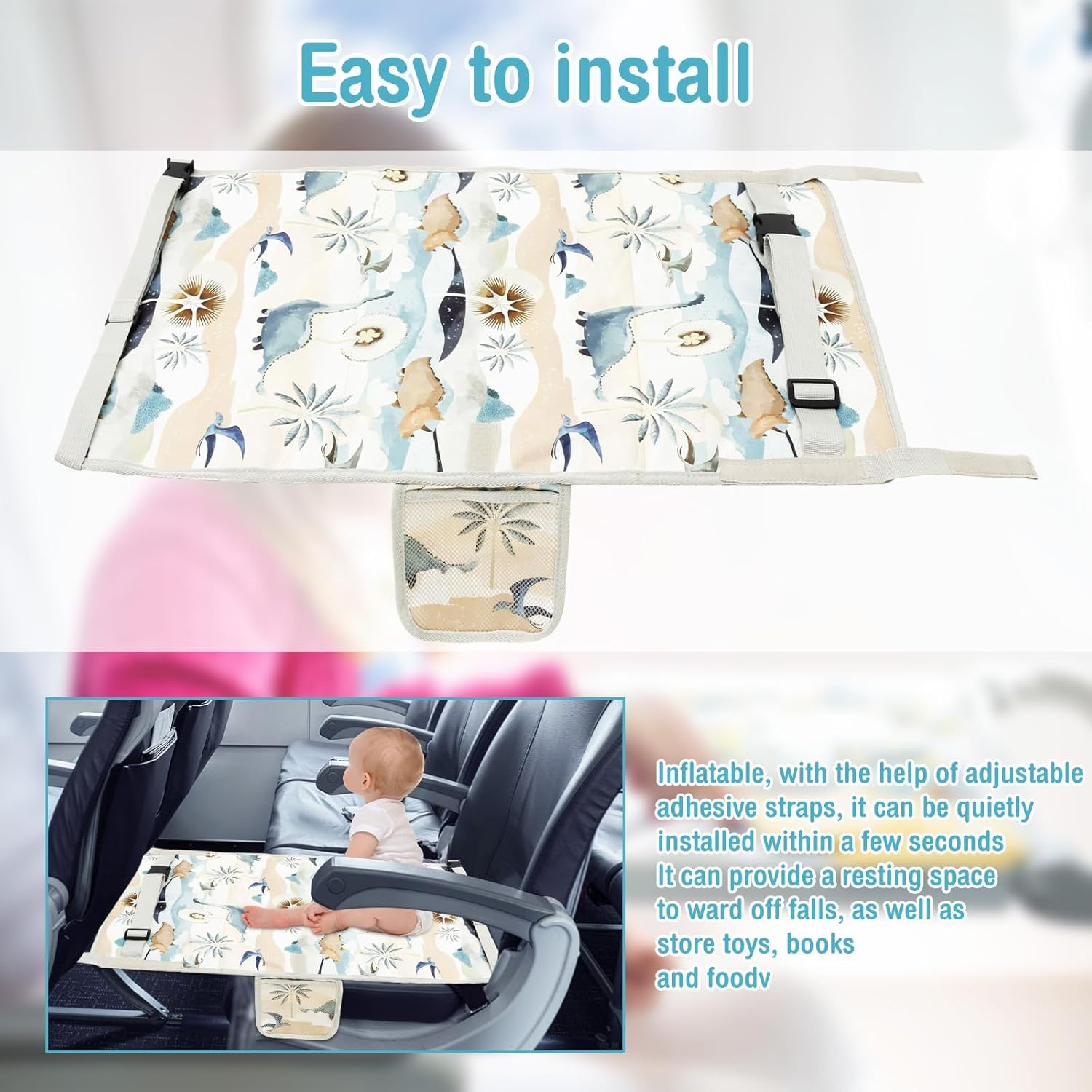 Toddler Airplane Travel Bed, Plane Travel Essentials, Airplane Seat Extender for Kids for Flying Long Flight Traveling (Dinosaur) - Racing image number 5