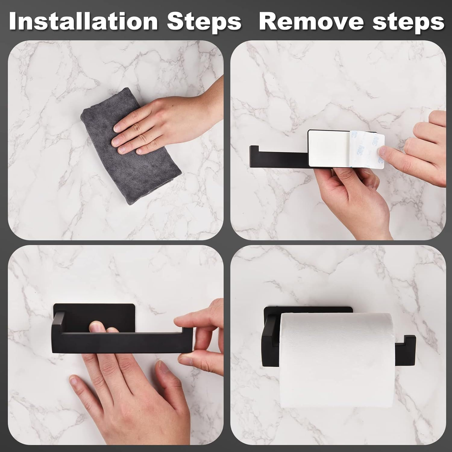 Tongke Toilet Paper Holder Stainless Steel Toilet Roll Holder for Bathroom, Kitchen, Washroom Wall Mount (Black) - Black image number 5