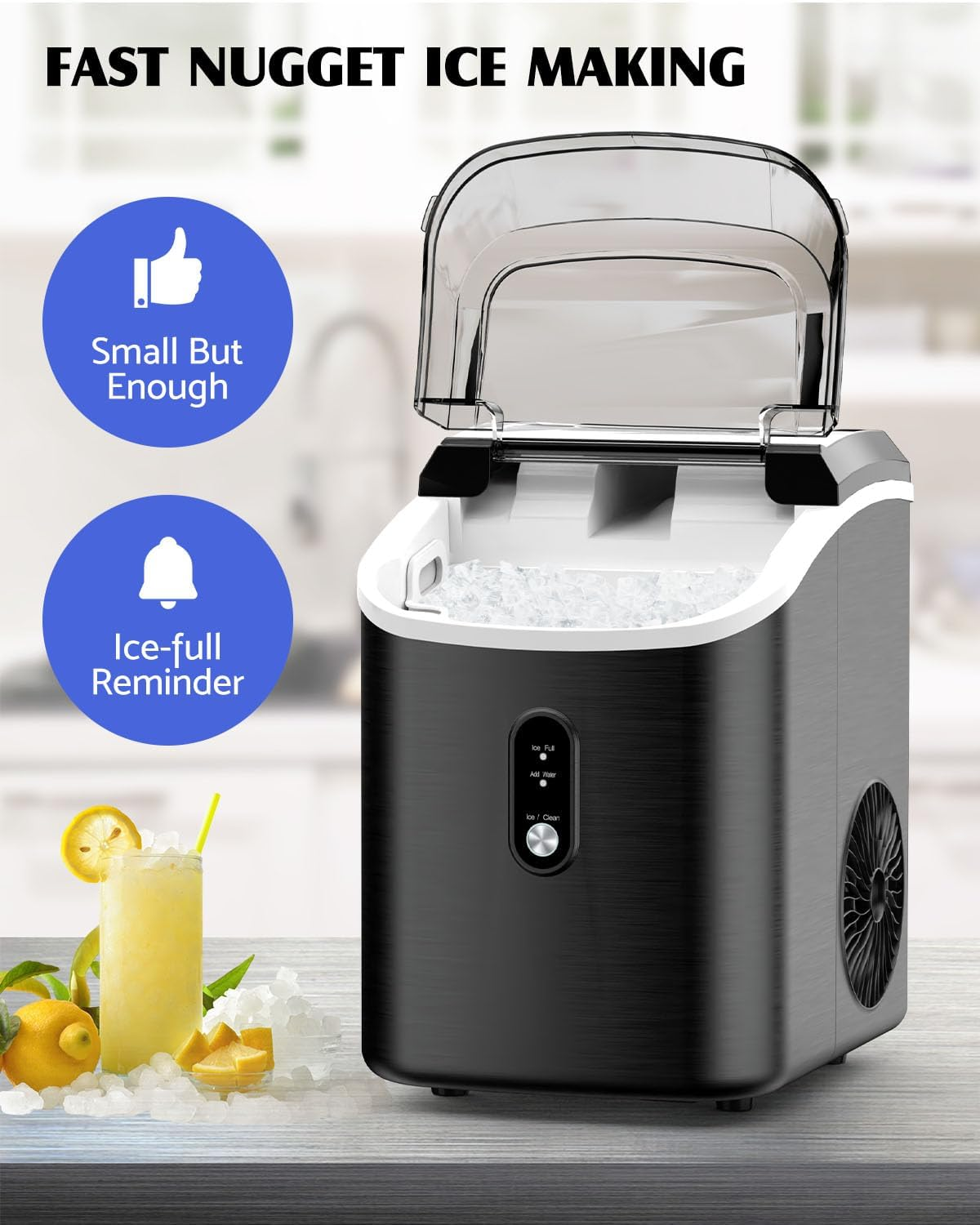 YOPOWER Ice Maker Machine, 15KG Nugget Ice Maker Machine Countertop, Pebble Ice Cube Maker with Self-Cleaning, Crushed Ice Makers for Home Bar image number 5