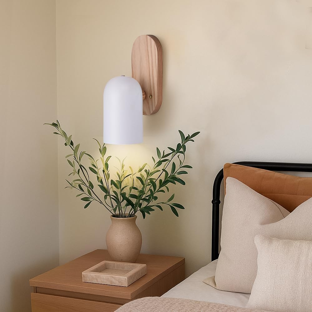 Krear Set of 2 Wooden Wall Sconces, Lighting Indoor Wall Light Fixture for Bedroom, Living Room, Hallway Lighting image number 6