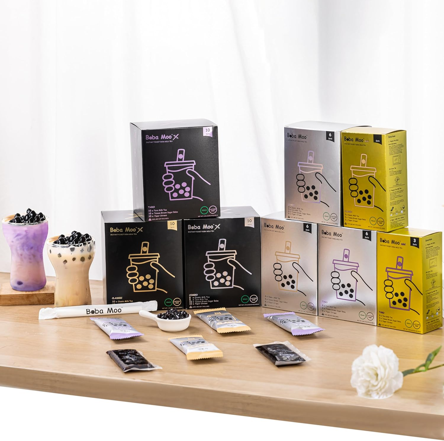 Boba Moo Mini Premium Boba Tea Kit with Classic Milk Tea Flavor - Only 10,000 Kits Yearly, Small Batch Bubble Tea Kit with Exceptional Taste & Chewiness, Vegan, Lactose-Free, 3 Servings