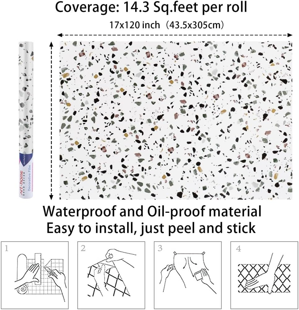 Arthome Granite Contact Paper 40X310Cm Peel and Stick Wallpaper for Countertops Waterproof Self Adhesive Marble Wall Paper Roll for Decorative Kitchen Countertops Removable