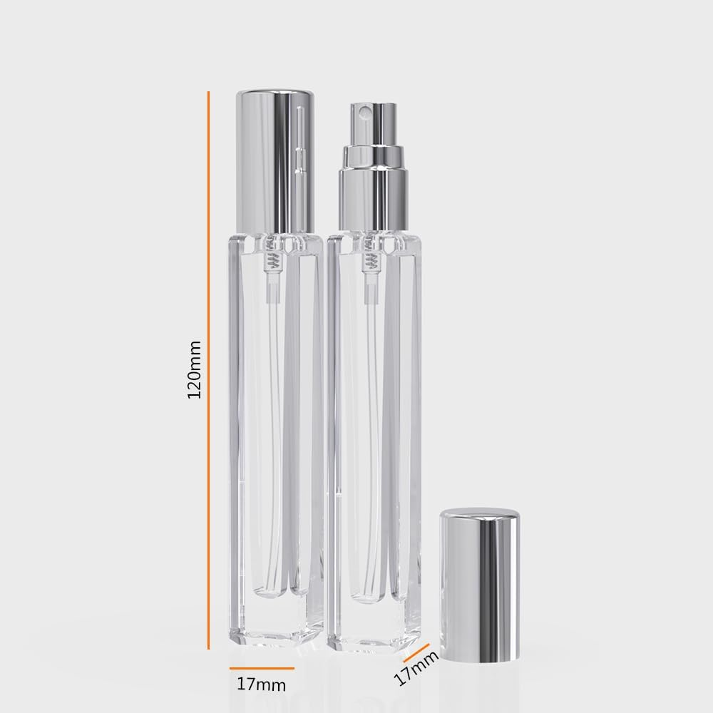 5PCS Cologne Atomizer Empty, 10ML Mini Perfume Bottles Refillable with Dispenser Tools, Pocket Spray Bottle for Travel and Sample Container (Transparent+Silvery Cap) - Transparent+Golden Cap image number 3