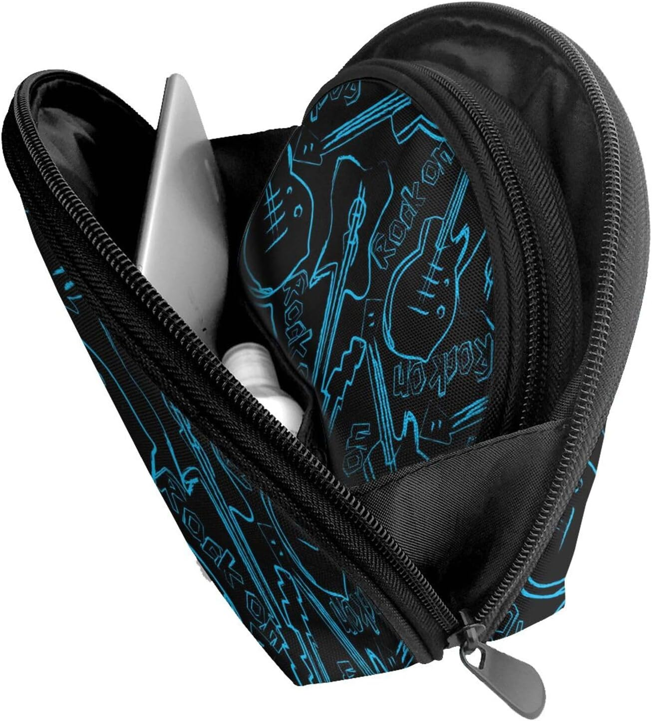 Cozimangoe Coin Pouch Makeup Bags Set, 2 Piece Shell Shape Cosmetic Bag with Pockets for Daily Travel Handbag Lipstick Keys Toiletry, Personalized Rock Guitars image number 2