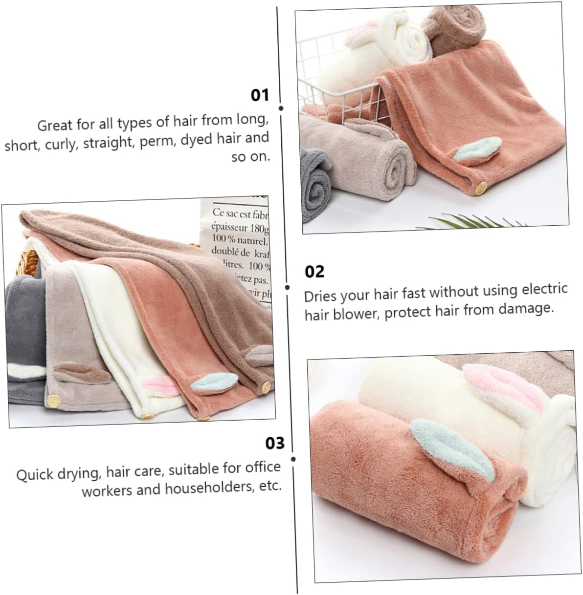 LIFKOME Quality Material Dry Hair Cap Bath Cap Boys and Girls Fast Drying Super Absorbent image number 1