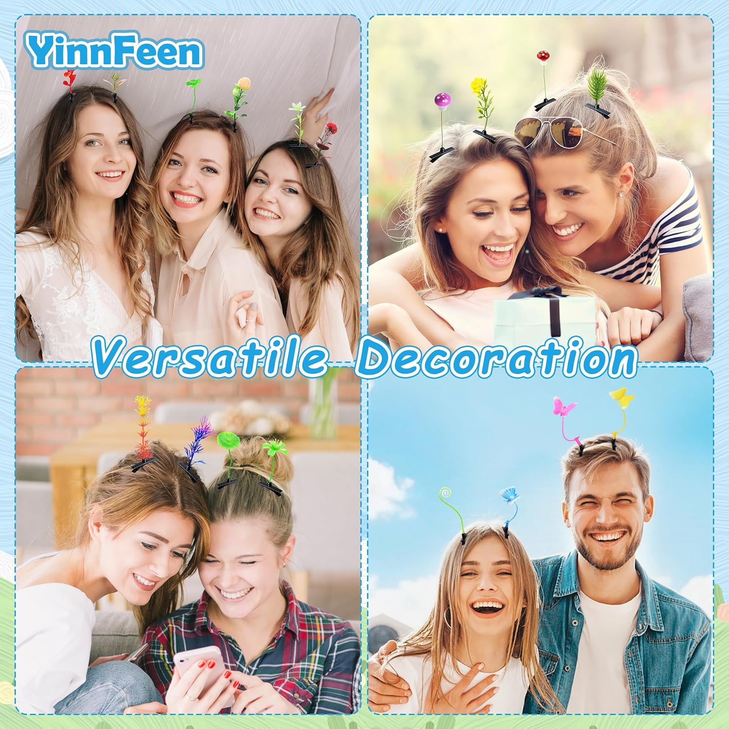 Yinnfeen Bean Sprout Hair Clips, 60 Pcs Mixed Style Plant Hairpins, Funny Flower Grass Barrettes Headwear Plant Hair Clips Cute Hair Accessories for Women Festival Party Supplies image number 4
