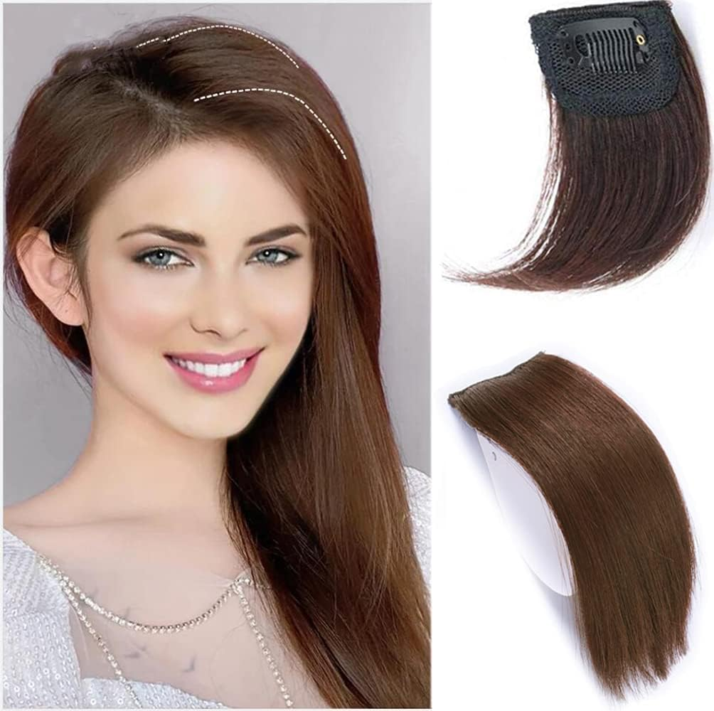 6"Human Hair Pads Board Clip in Hair Pieces Seamless Thickening Fluffy Hair Root Invisible Top Hairpiece One Piece Clip in Hair Extensions for Women/Girls Add Hair Volume(Dark Brown)