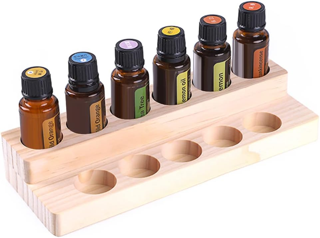 2 Tiers 11 Slots Oil Display Rack, Wooden Exquisite Stands Shelf Nail Polish Storage Organiser Aromatherapy Bottles Presentation Shelf image number 2