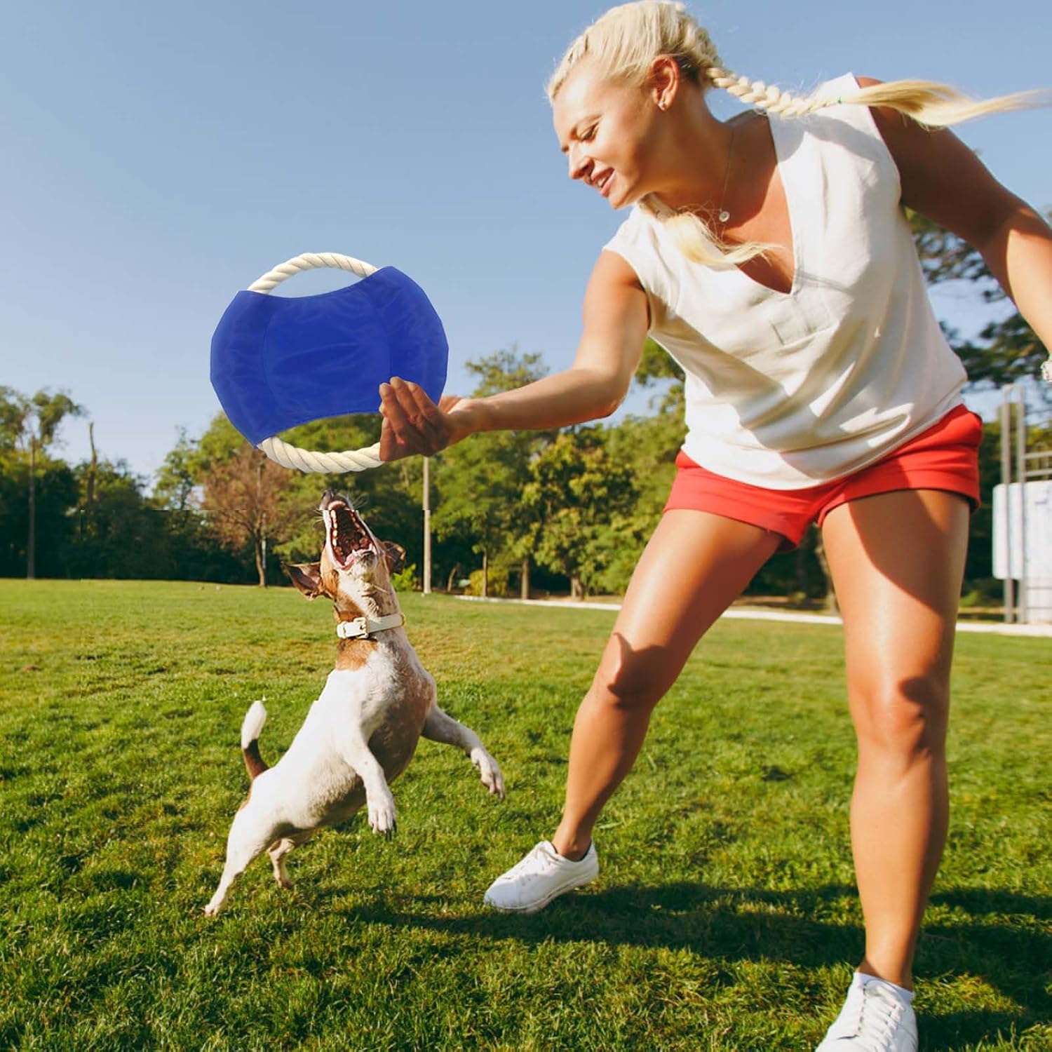 3 Pack Indestructible Dog Toy Rings - Heavy Duty Chew Proof Flying Discs for Aggressive Chewers, Small/Medium/Large Breeds - Cotton Ropetoys for Outdoor Training, Yard Play image number 4