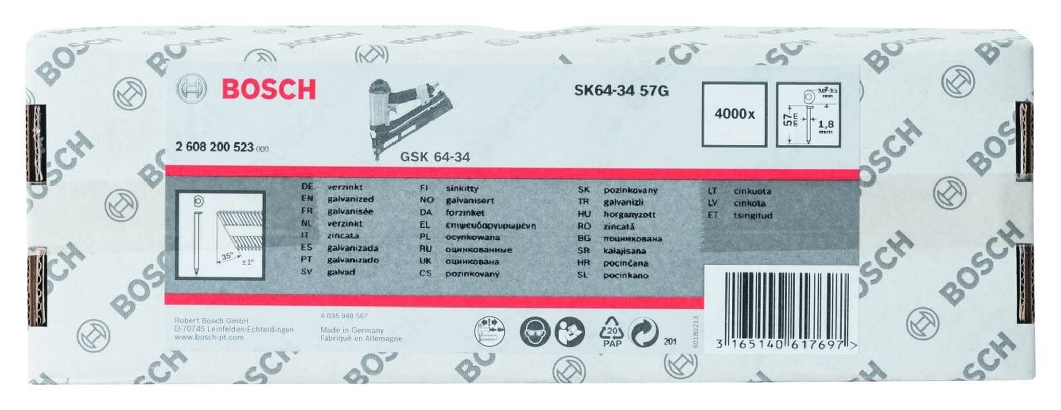 Bosch Professional 2608200523 Brad Nail SK 64-34 57 G Pack of 4000, Silver, 57 Mm