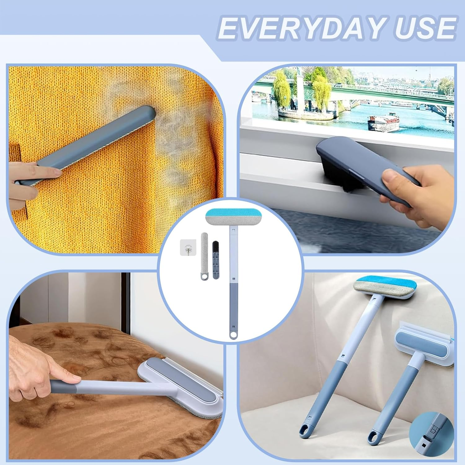 Pet Hair Remover 4 in 1 Reusable Pet Hair Removal Tool with Extended Handle for Carpet Furniture Car Glass Efficient Electrostatic Dog Cat Brush for Sofa Car Seat Carpet Cleaning image number 4