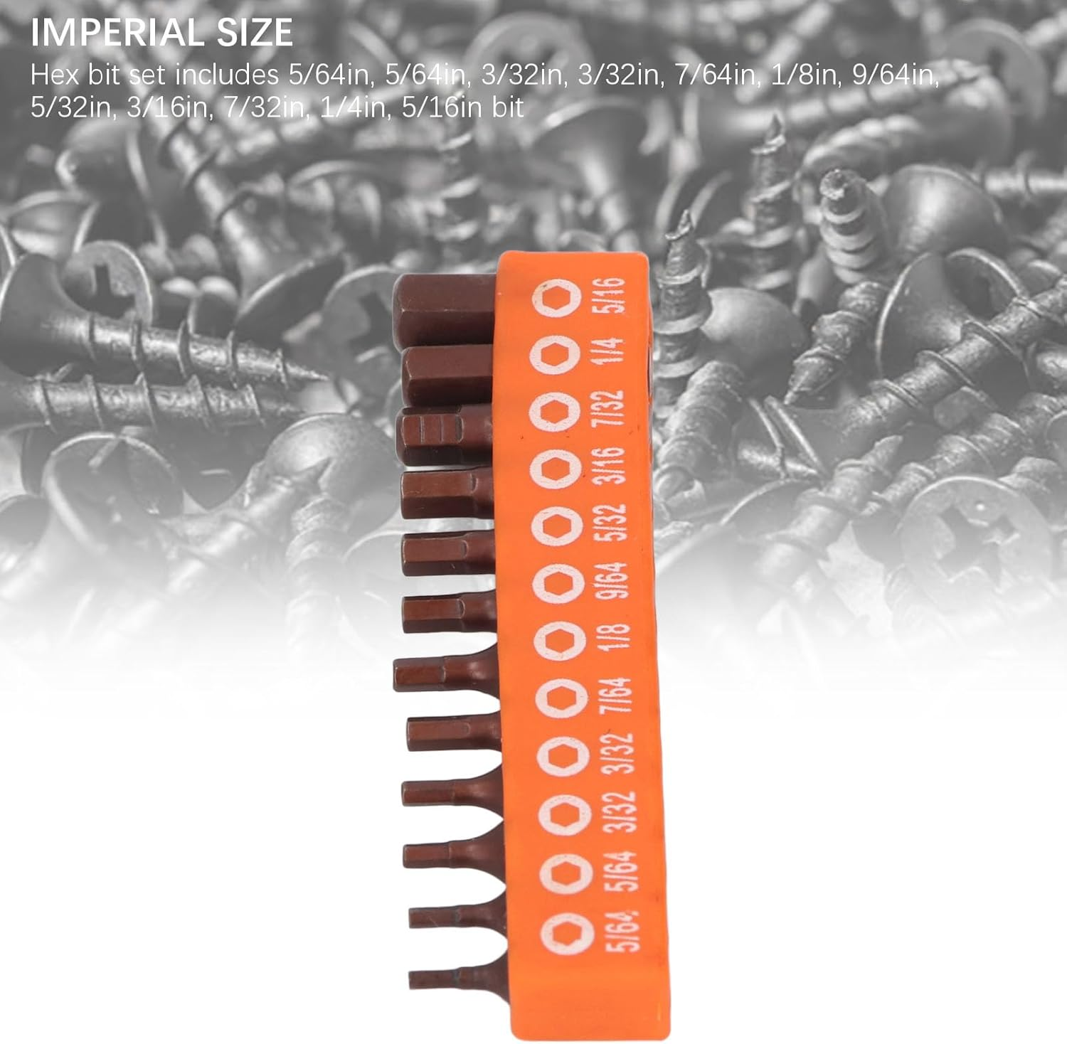 Bewinner 12Pcs Hex Bit Set Imperial 1/4 Inch Shank S2 Alloy Steel 25Mm Screwdriver Drill Bits with Magnetic Grip and Storage Holder for Electric Drill, Hand Drill, and Power Tools image number 4