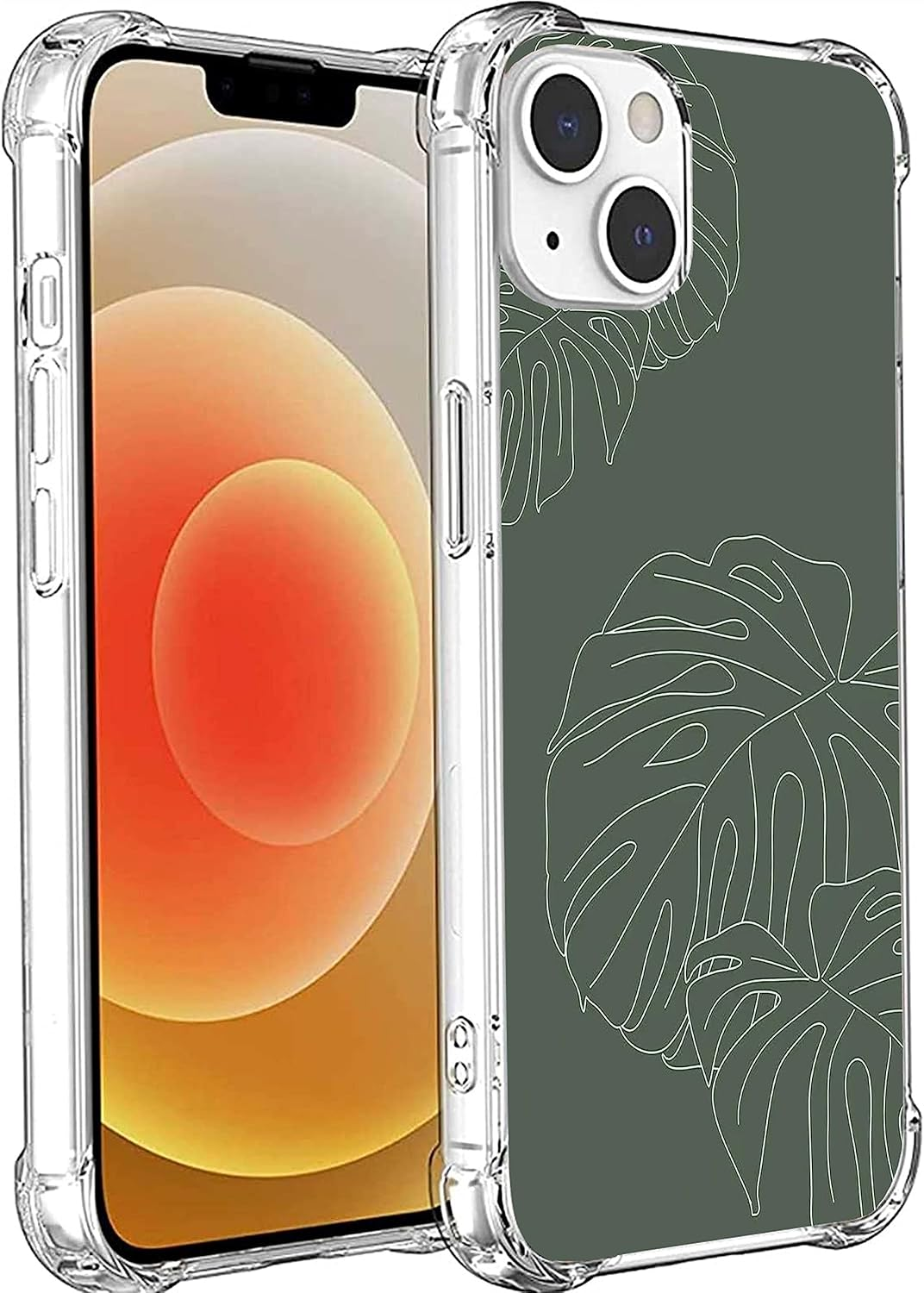 Sage Green Leaves Case Compatible with Iphone 13, Monstera Line Art Case for Iphone 13, Trendy TPU Phone Case Cover image number 1