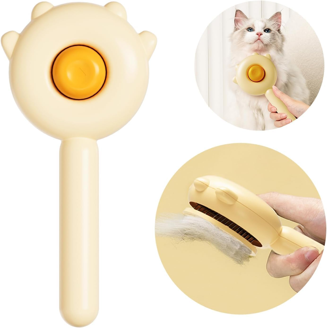 Paw Cat Brush with Release Button, Self Cleaning Cat Brush for Shedding, Cat Hair Brush for Grooming Long and Short Haired Cats Dogs (Yellow) image number 1