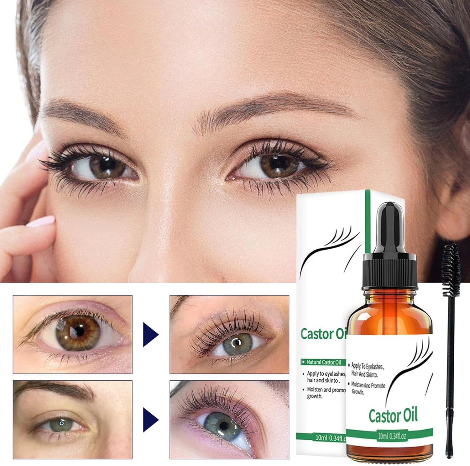 Castor Oil for Eyebrows Growth - 10Ml Pure Caster Oil Eyebrow Growth Serums,Lash Growth Serums for Thickness and Length, Eyelash Serums to Grow Lashes, for Eyelashes, Eyebrows, Hair Jmedic image number 2