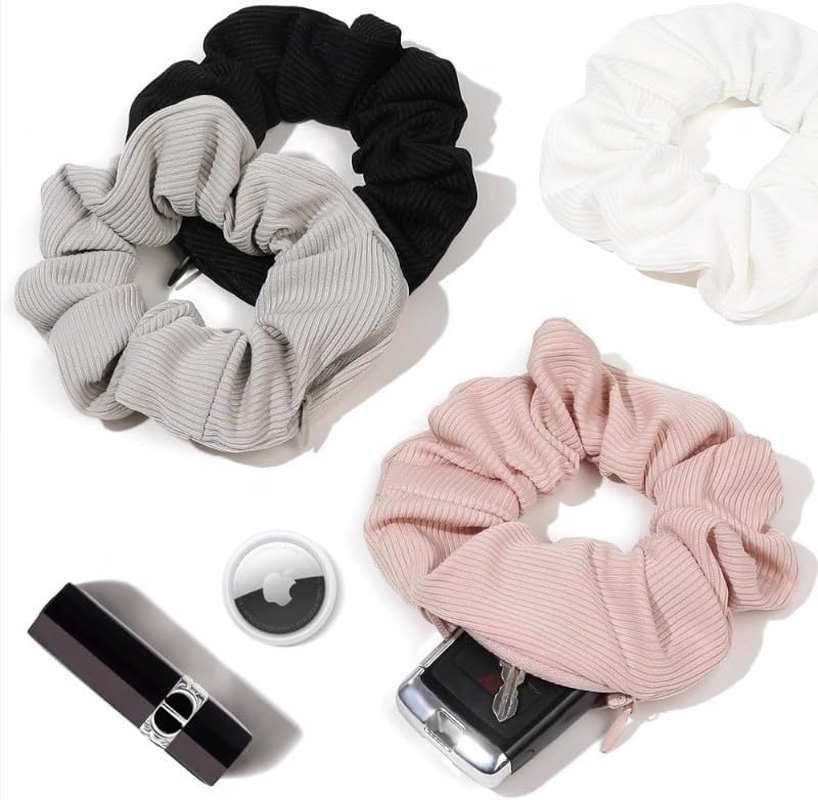 Gurxi Pack of 6 Hair Bobbles with Zip, Scrunchie Scrunchies, Women'S Hair Tie, Velvet Hair Friendly Hair Bobbles, Soft Elastic, Colourful Hair Accessories for Girls, Women, Ponytail image number 5