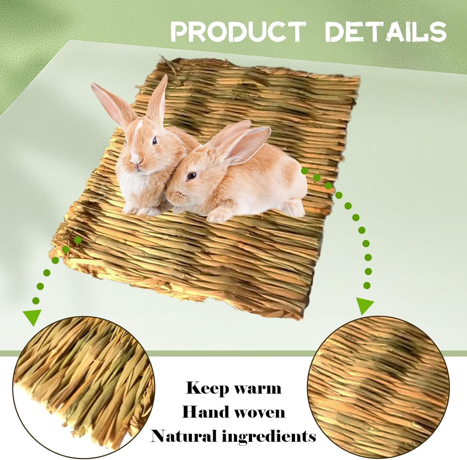 MUYG 8 PCS Rabbit Grass Mat,Natural Bunny Grass Mat Woven,Pet Bed Nest Mats Rabbits Chew Toys for Hamsters Parrot Rabbits Hedgehog Guinea Pig Chick and Other Small Animals Hay Mat Sleeping(8 PCS) image number 1