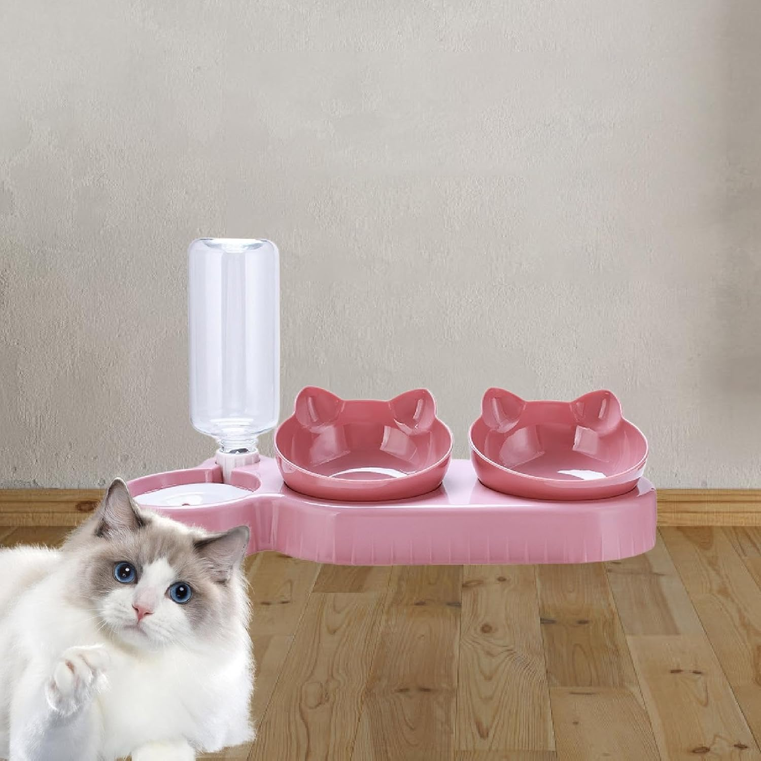 Stgfyxgs Non-Slip Triple Bowls for Cats and Small, Medium and Large Dogs, Pink Red image number 4