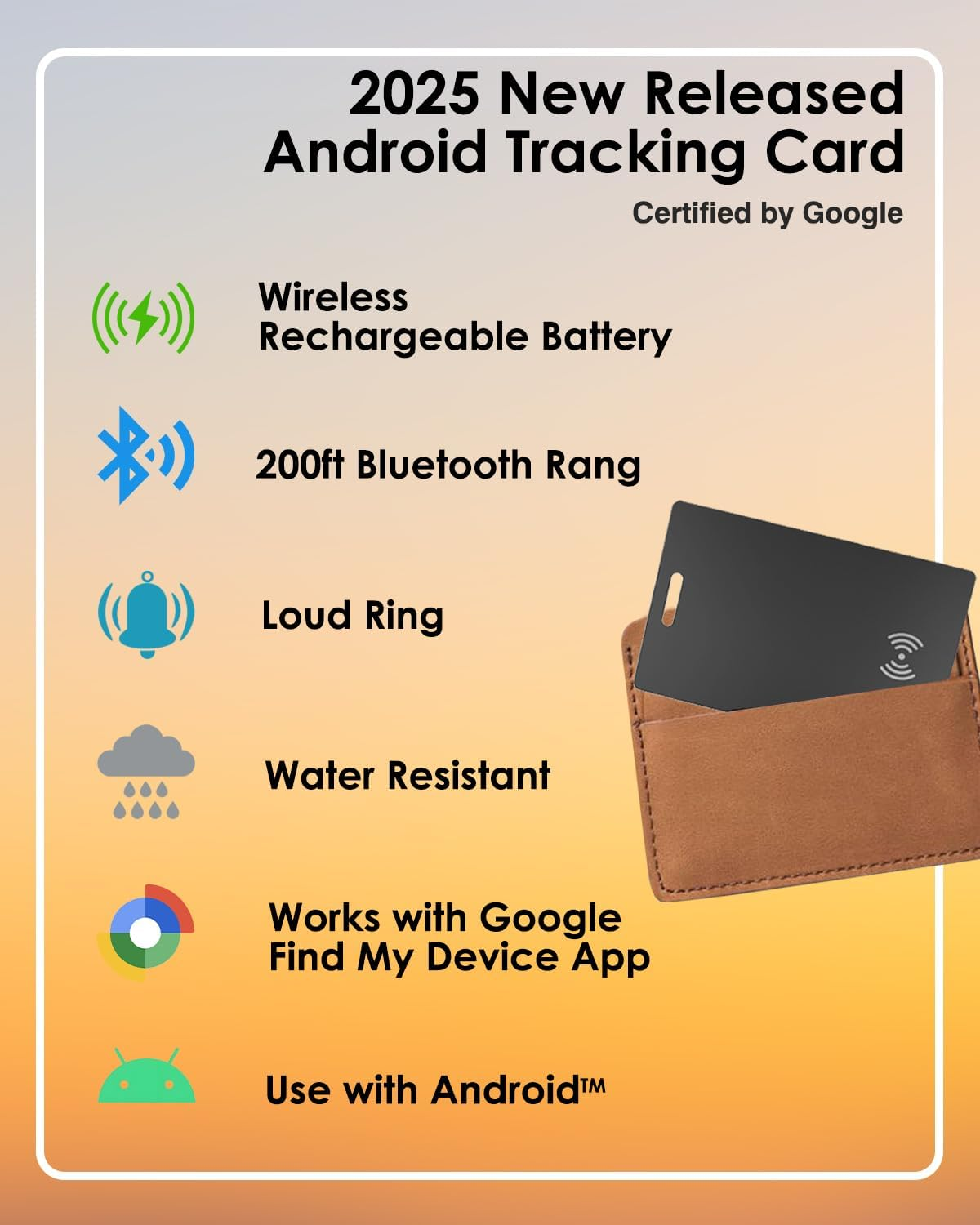 [2025 Android Card] Bluetooth Tracker Card for Android. Google Certified Wallet Finder/Item Locator Compatible with Google Find My Device App, Smart Tracking Card for Wallets, Keys, Backpack-Black image number 1