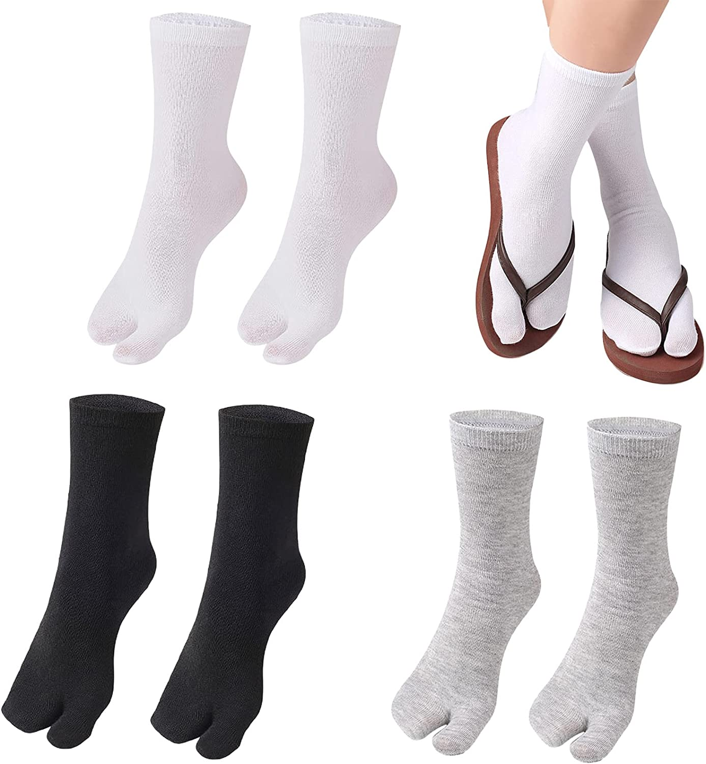 3PCS Split Toe Womens Tabi Socks Japanese Socks Split Toe Womens Flip Flop Socks for Men Women