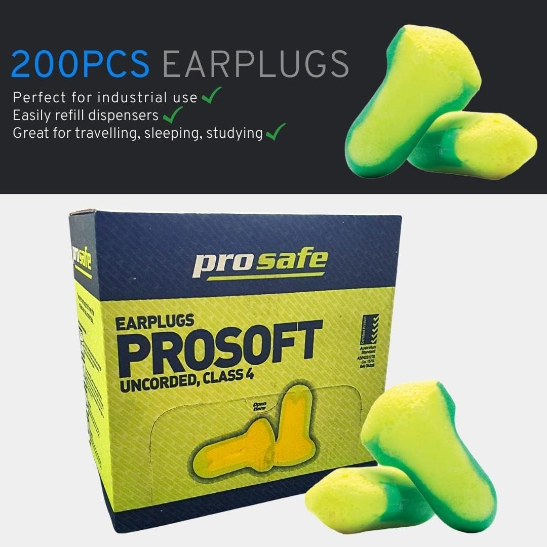 Prosafe Soft Earplugs Foam for Sleeping Travel Safety Study Noise Polyurethane Disposable Uncorded Box of 200-Pairs Class 4 Certified
