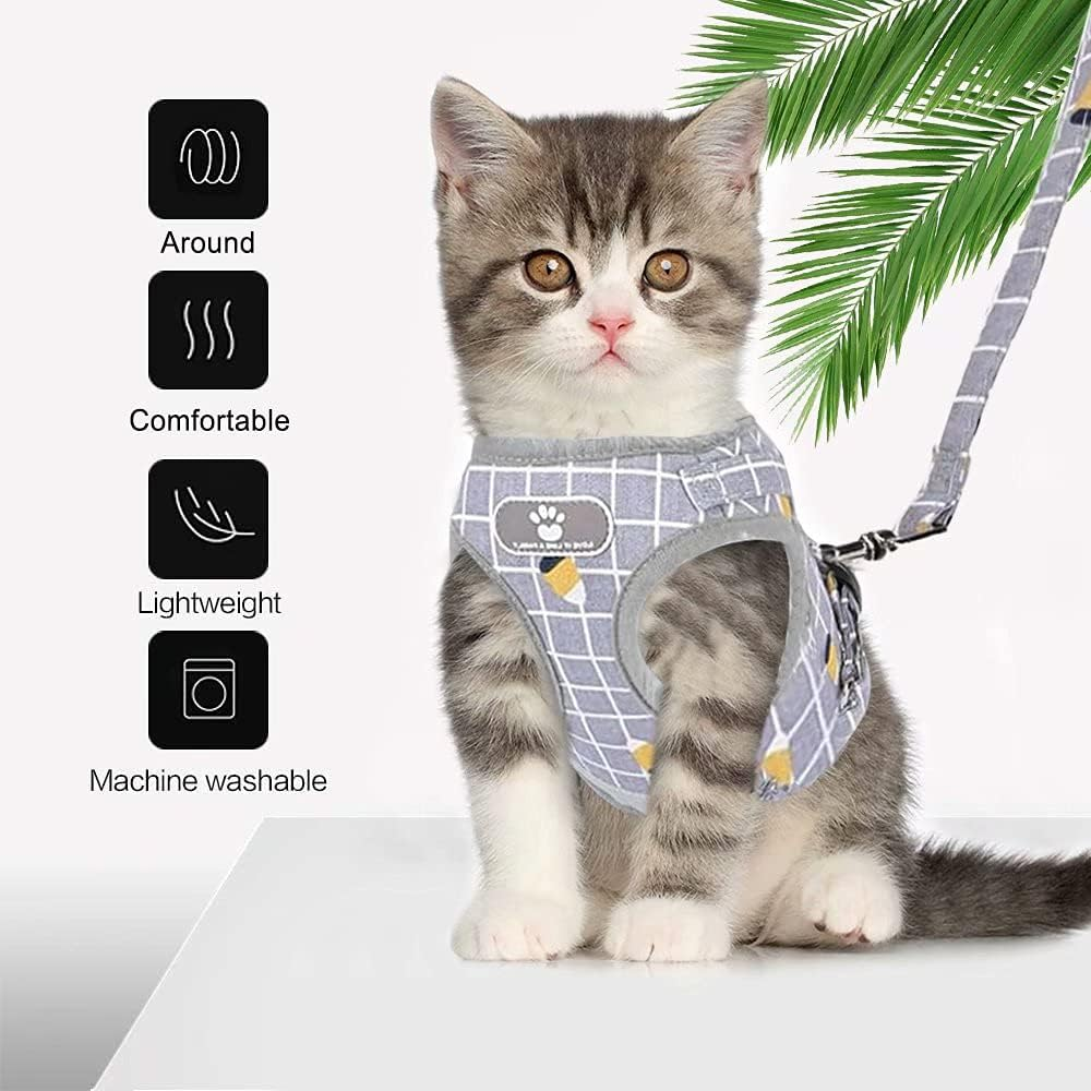 Iziv Cat Harness Leash Set for Walking Escape Proof Soft Mesh Harness Adjustable Kitten Harness with Reflective Strips Step-In Comfortable Outdoor Vest Harness image number 4