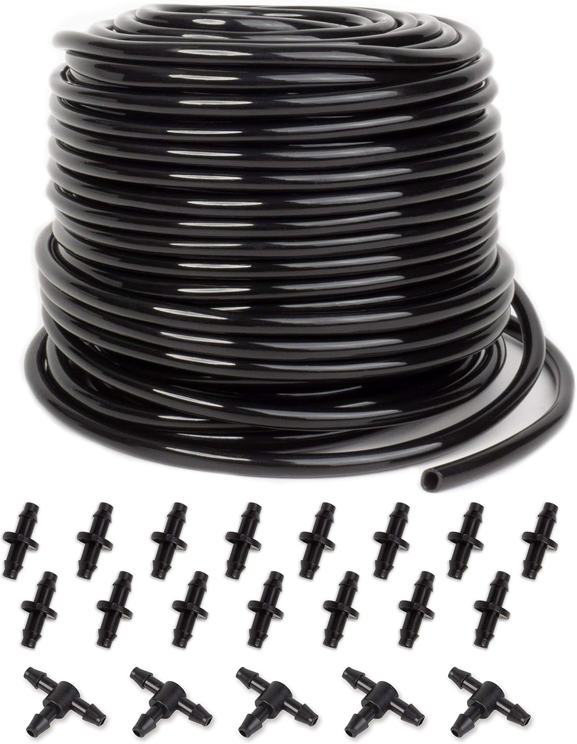 Mohern Drip Irrigation Tubing, 100 Feet 1/4 Inch Drip Line Irrigation Hose with 20 Pcs Drip Irrigation Parts, Drip Irrigation Kit By image number 3