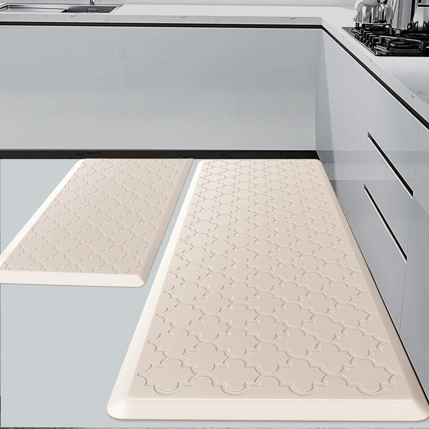 Kitchen Rugs and Mats &mdash; 12Mm Thick Kitchen Floor Mats, anti Fatigue Waterproof for Kitchen, Office & Garage，Non Skid Standing Kitchen Rug 2 Piece &mdash;（44X75Cm+44X150Cm，Black）