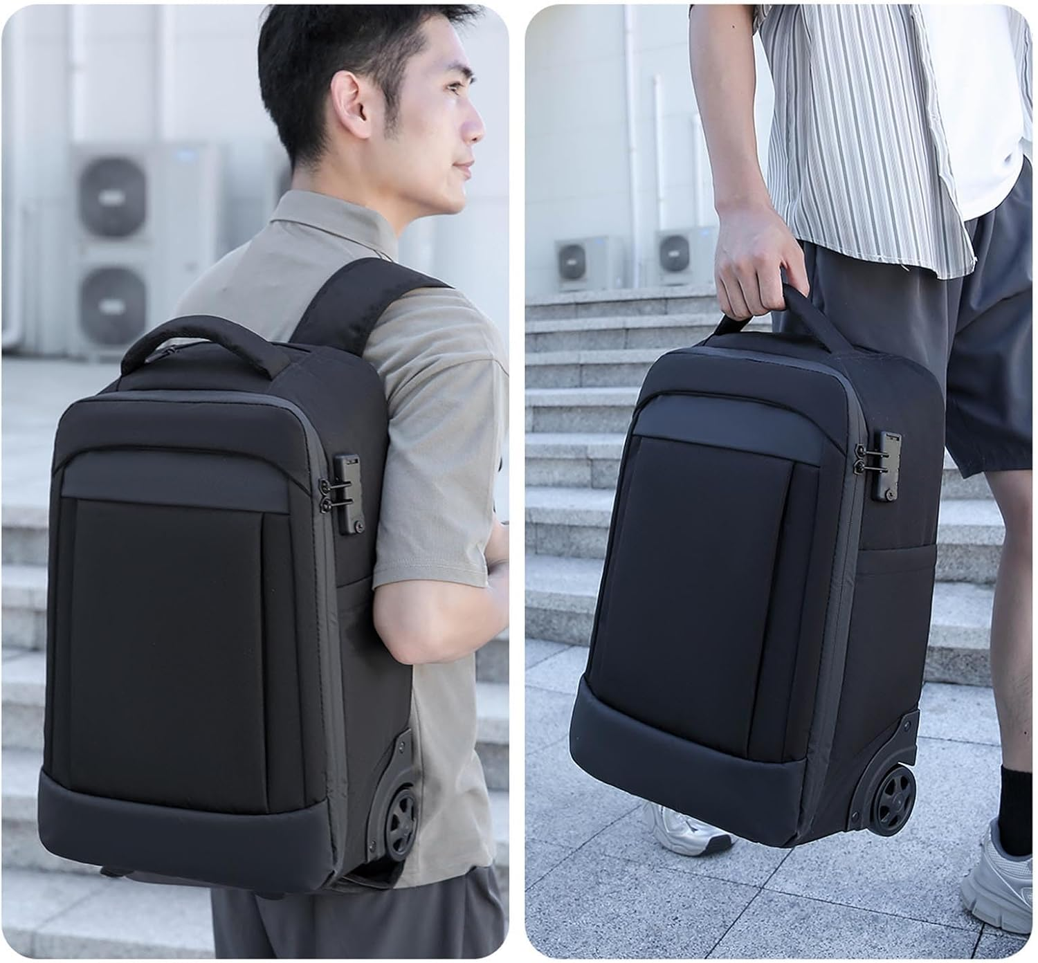 MENDUNER Rolling Backpack, Carry on Luggage Business Bag, Overnight College .Water Proof Wheeled Laptop Backpack, Computer Bag Trolley Suitcase for Men Women Adults to Travel - Black image number 2