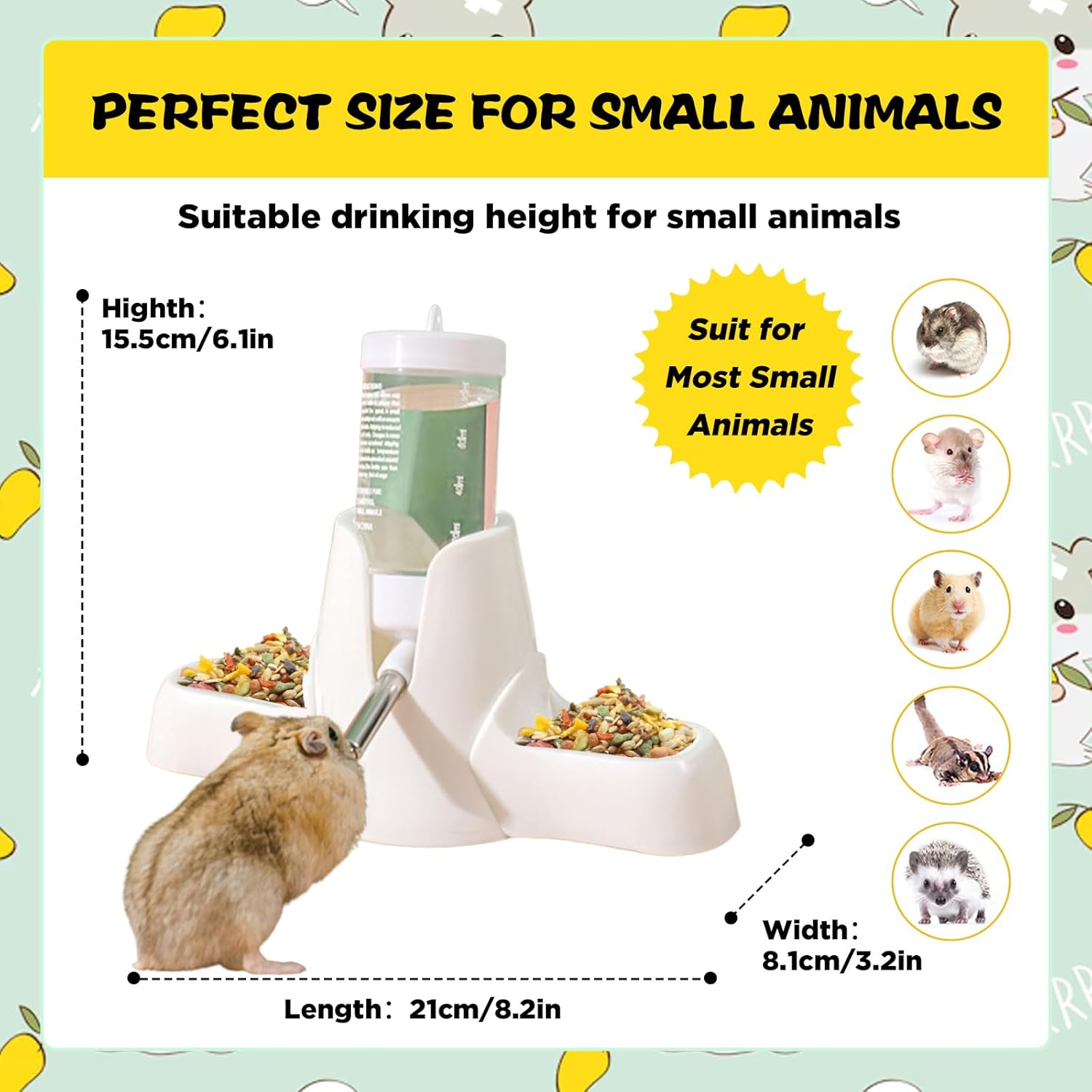 SUSOO 3-In-1 Hamster Water Bottle and Food Dispenser Set, Automatic Leak-Proof Waters Feeder for Small Animal Cage Accessories, Stand Water Bottle Holder for Hamsters, Rats, Guinea Pigs,Rabbits (80Ml) image number 1