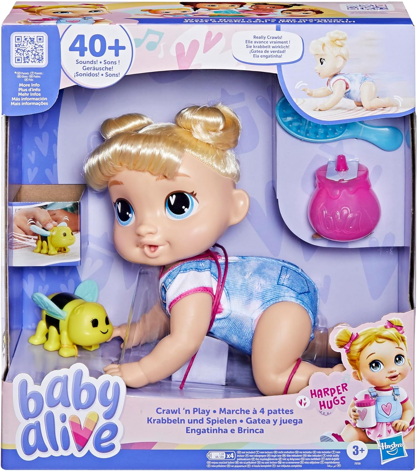 Baby Alive Crawl 'N Play Harper Hugs Electronic Crawling Baby Doll Set, Blonde Hair, Preschool Toys for Girls & Boys 3 Years & Up image number 6