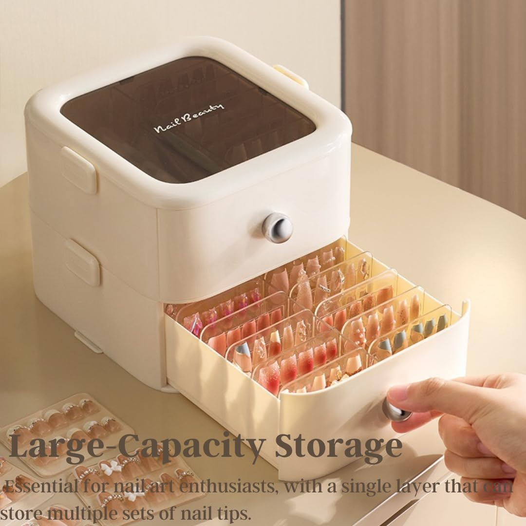 Press on Nail Organizer Box, False Nail Storage Case, Travel Packaging Container with 12/24/36 Pcs Adhesive Double Sided Tape for Nail Art (White, 2 Tier (24 Tapes)) image number 5
