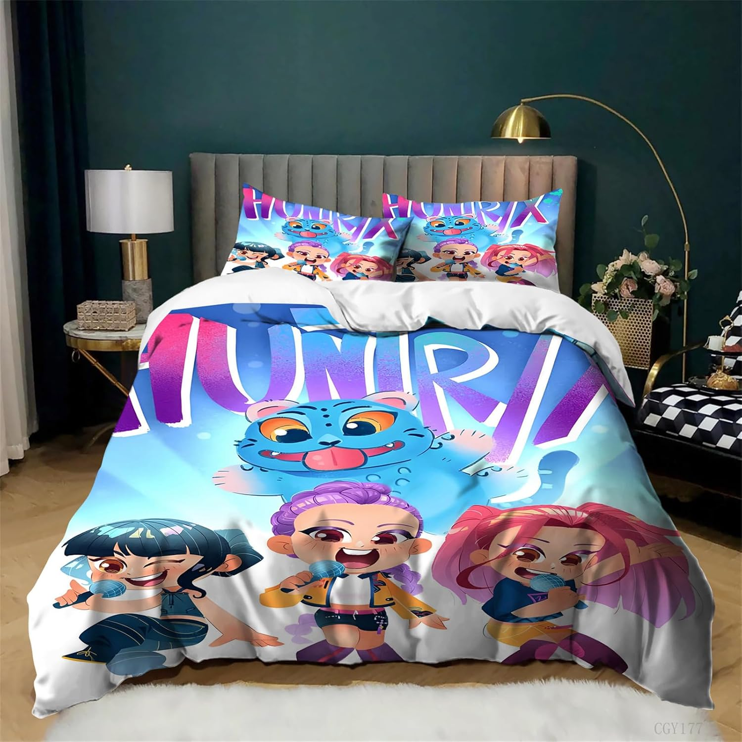 Bedding Set Ultra Soft Teens Duvet Cover Set Lightweight 3 Pieces All-Season Quilt Cover Kpop Demon Hunter Comforter Set
