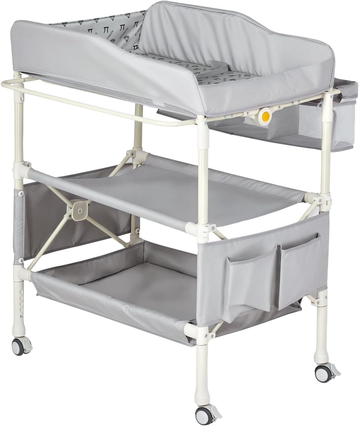 Baby Changing Table, 4-In-1 Infant Diaper Station with 4 Adjustable Height & Large Storage Basket, Foldable Nursery Organizer with 4 Lockable Wheels & Safety Belt for Toddler Newborn image number 1