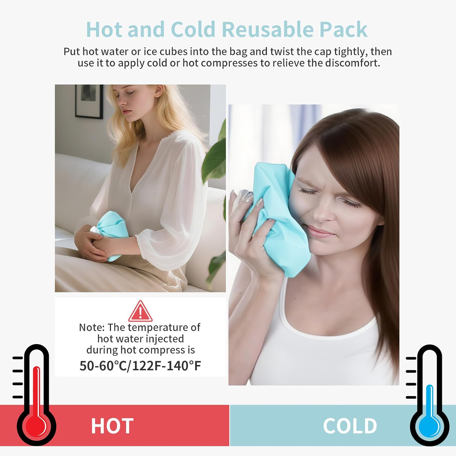 Ice Pack for Injuries Reusable, Ice Bags Hot Water Bag for Hot & Cold Therapy and Pain Relief with Cover, No-Leak Elastic Breathable Ice Bag, Size 9" image number 5