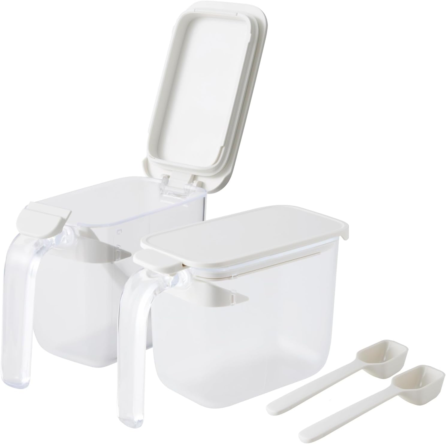 Marna R209W Condiment Pot with Spoon (Set of 2, White, Condiment Container with Gasket and Moisture Prevention, Salt, Sugar Container (Good Lock Container)