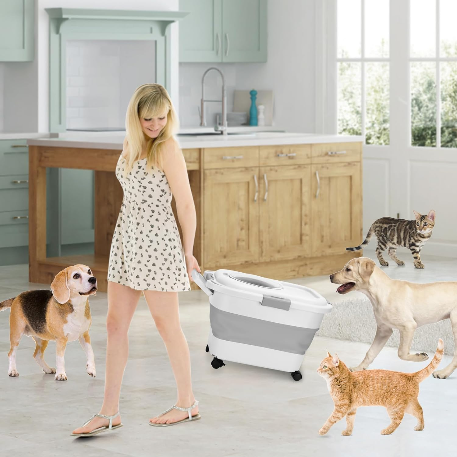 Dog Food Storage Container, 5~20 Lb Collapsible Dog Food Storage Containers with Lids Airtight, Pet Food Scoop,Measuring Cups, Rolling Wheels & Handles, Keep Dry Dog/Cat/Bird Food Fresh,Easy to Move ﻿ image number 5