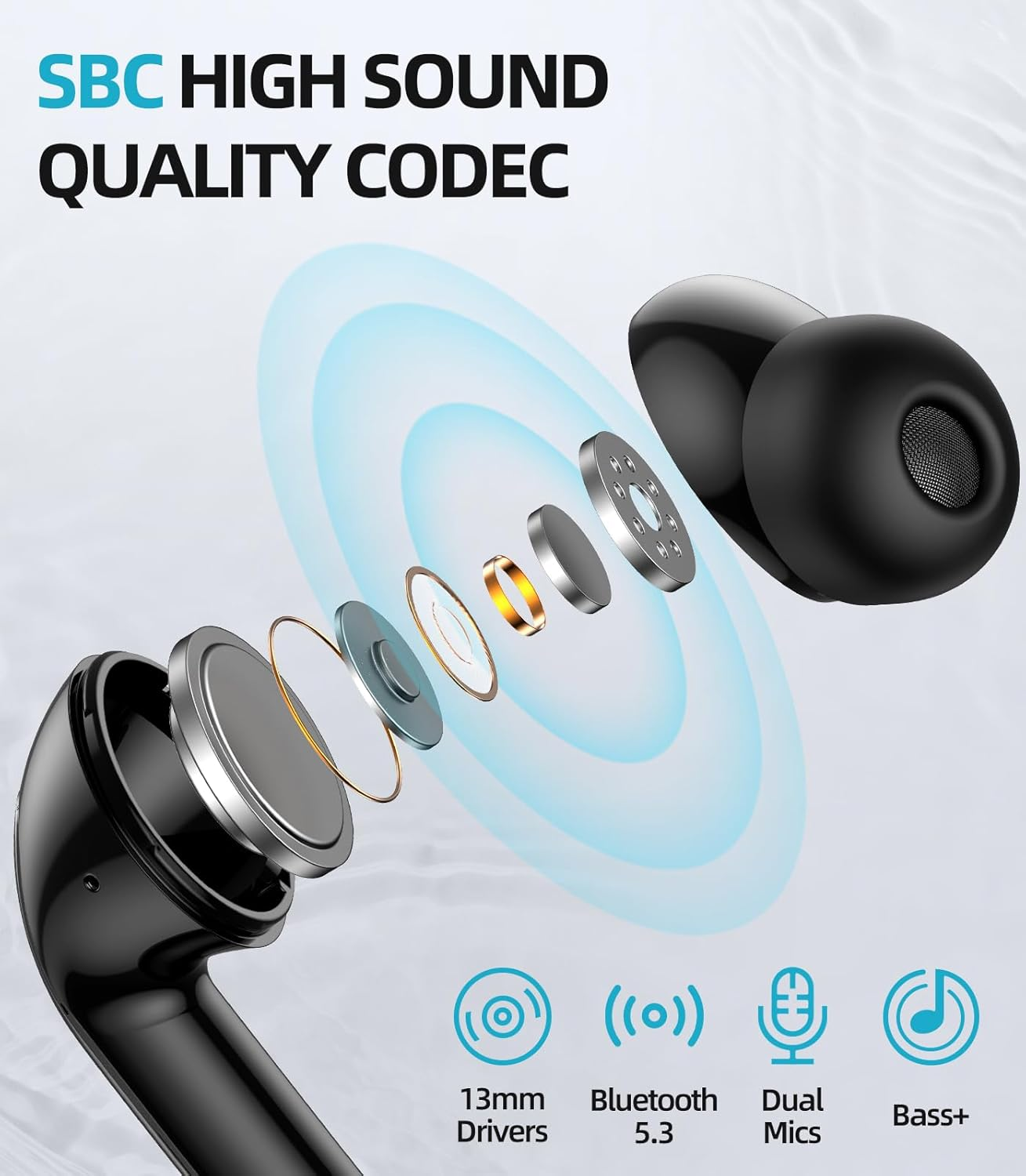 GUANDA TECHNOLOGIES CO., LTD. Wireless Bluetooth Headphones, 40H Playback Bluetooth Headphones, LED Power Screen Charging Case, IPX5 Waterproof Wireless Earphones, Dual Mic for Phone Game TV Sports image number 5