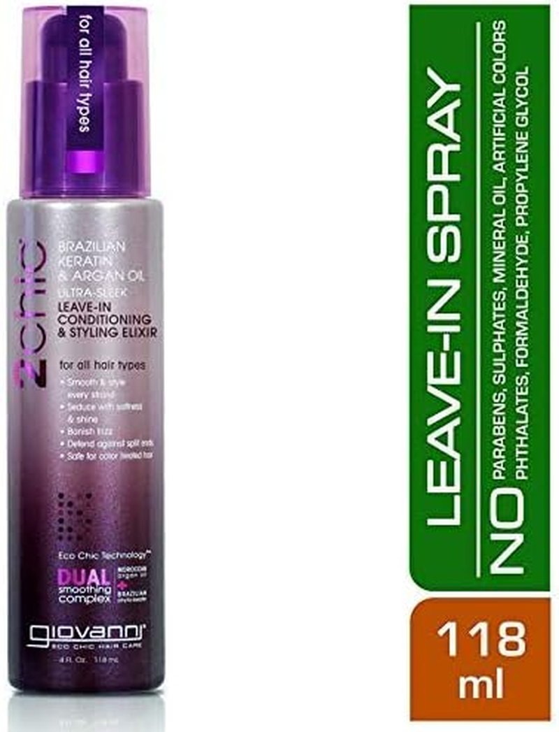 GIOVANNI 2Chic Ultra-Sleek Leave-In Conditioning & Styling Elixir - Phyto-Keratin & Argan Oil, Anti-Frizz Formula, Coconut, Shea Butter, Pro-Vitamin B5, Color Safe, Paraben Free 118Ml image number 2