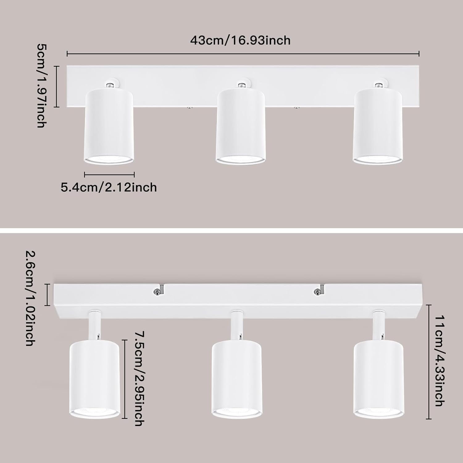 Ketom 3 Way Rotatable White GU10 Spotlight Ceiling Lights, Modern Kitchen & Living Room Lighting, 6W LED, 1 Pack image number 6