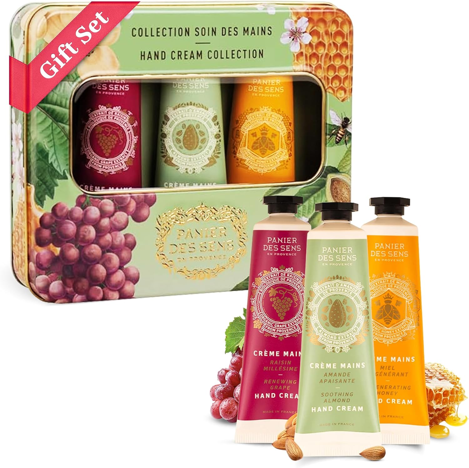 Panier Des Sens - Women'S Gift Box - Trio of Moisturizing Hand Cream Almond, Honey and Grapes - Gift Idea for Women Made in France - Gift Set for Her 97% Natural Ingredients - 3 X 30 Ml image number 4