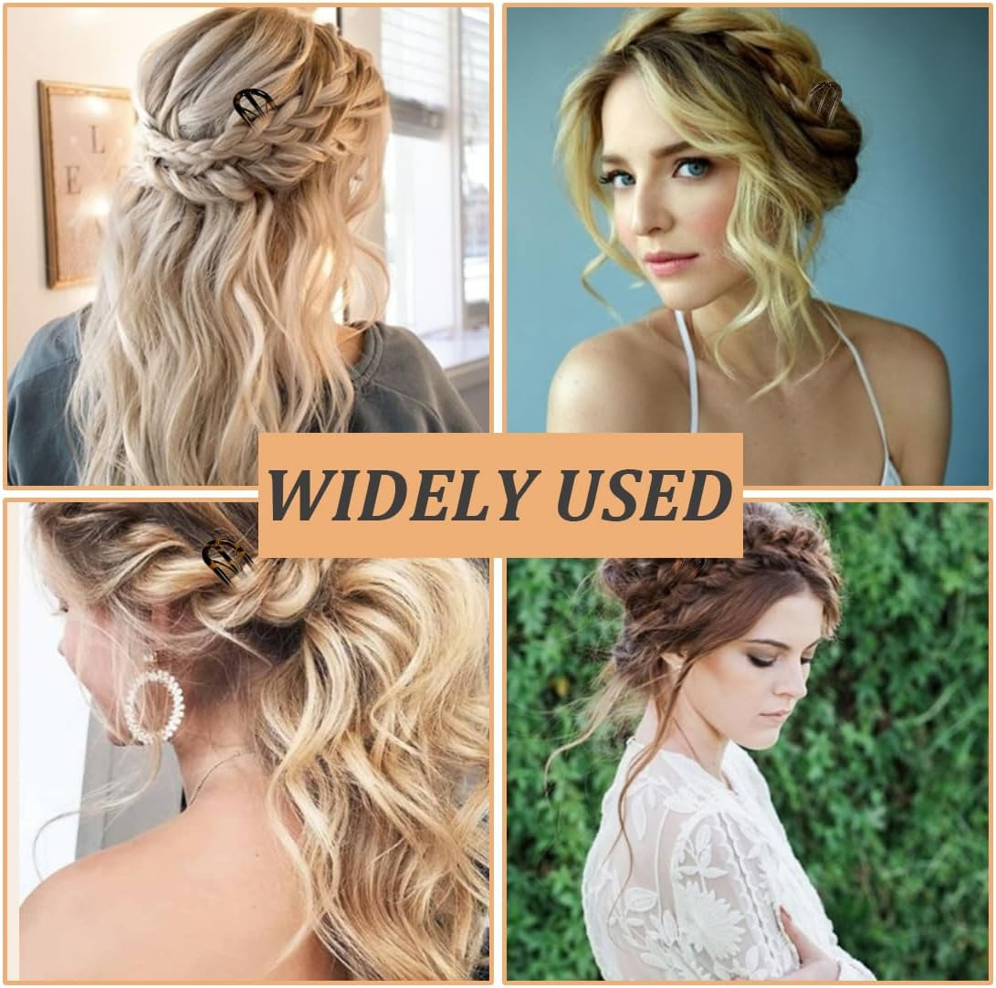 Pack of 4 U-Shaped Hair Pins, French Hair Clips, Large Resin, Double Insert, U-Shaped Hair Clips, Vintage Hairpin Clip image number 5