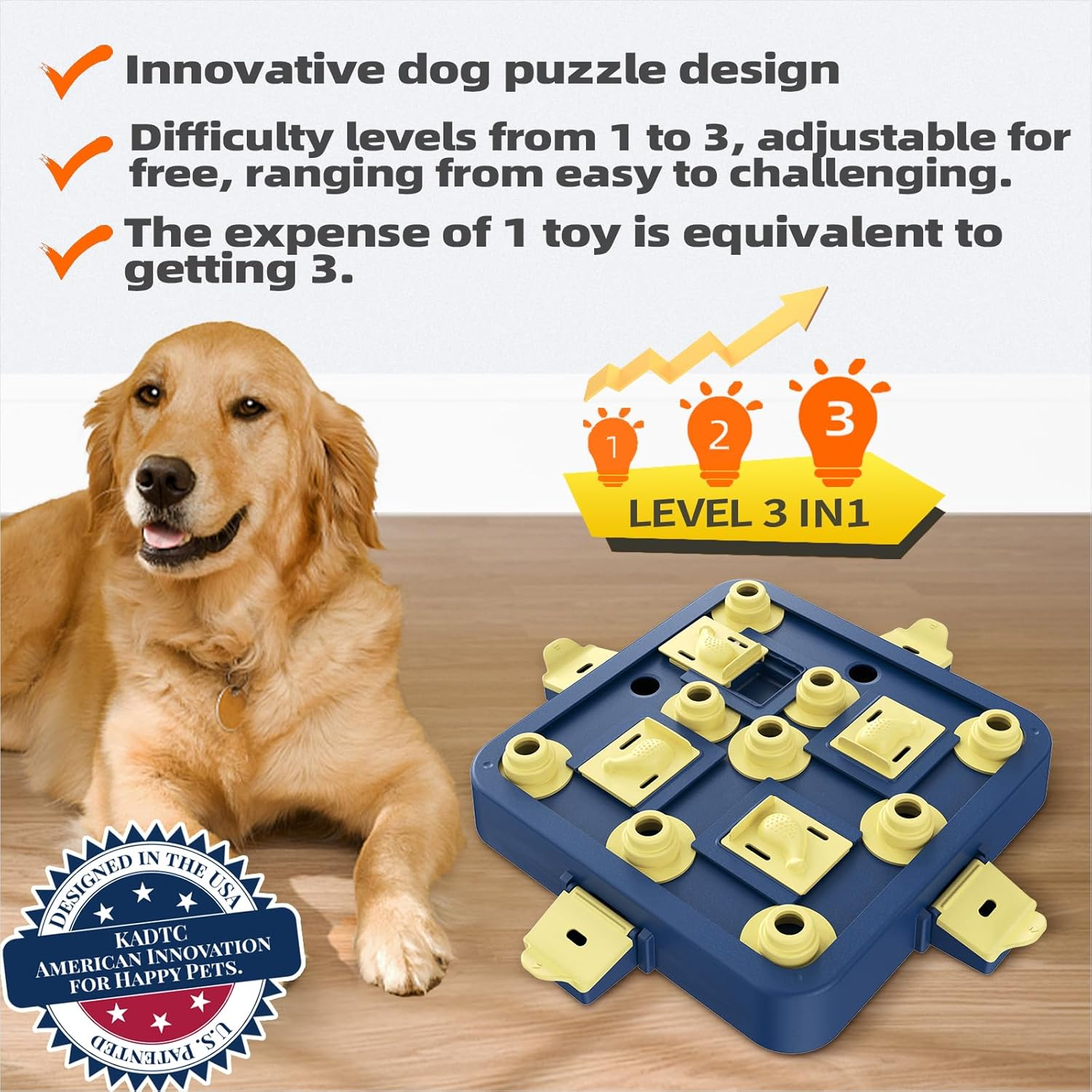 KADTC Dog Chess Puzzle Toy Level 3 in 1 for Small/Medium/Large Dogs Puppy Brain Stimulation Mind Stimulating Cognitive Toys Keep Them Busy Boredom Buster Best Treat Food Puzzles Interactive Smart Game image number 2