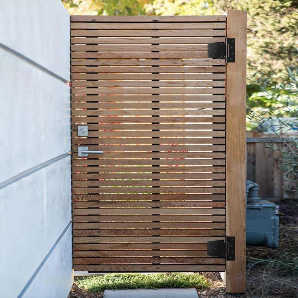 3.5 Inch Gate Hinges Heavy Duty, 2 Pack Black Iron T-Hinge Set with Mounting Hardware for Wood Fence, Barn Door and Outdoor Structures