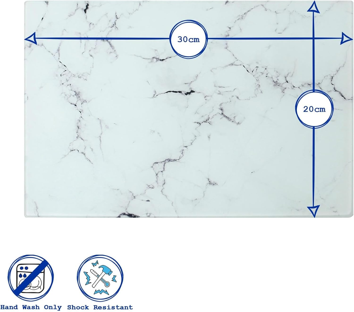 Harbour Housewares Rectangle Glass Chopping Board - 30Cm X 20Cm - Marble - 1X Tempered Heat-Resistant Home Kitchen Worktop Saver Hob Cooker Stove Top Surface Protector Cover Cutting Boards - White image number 5