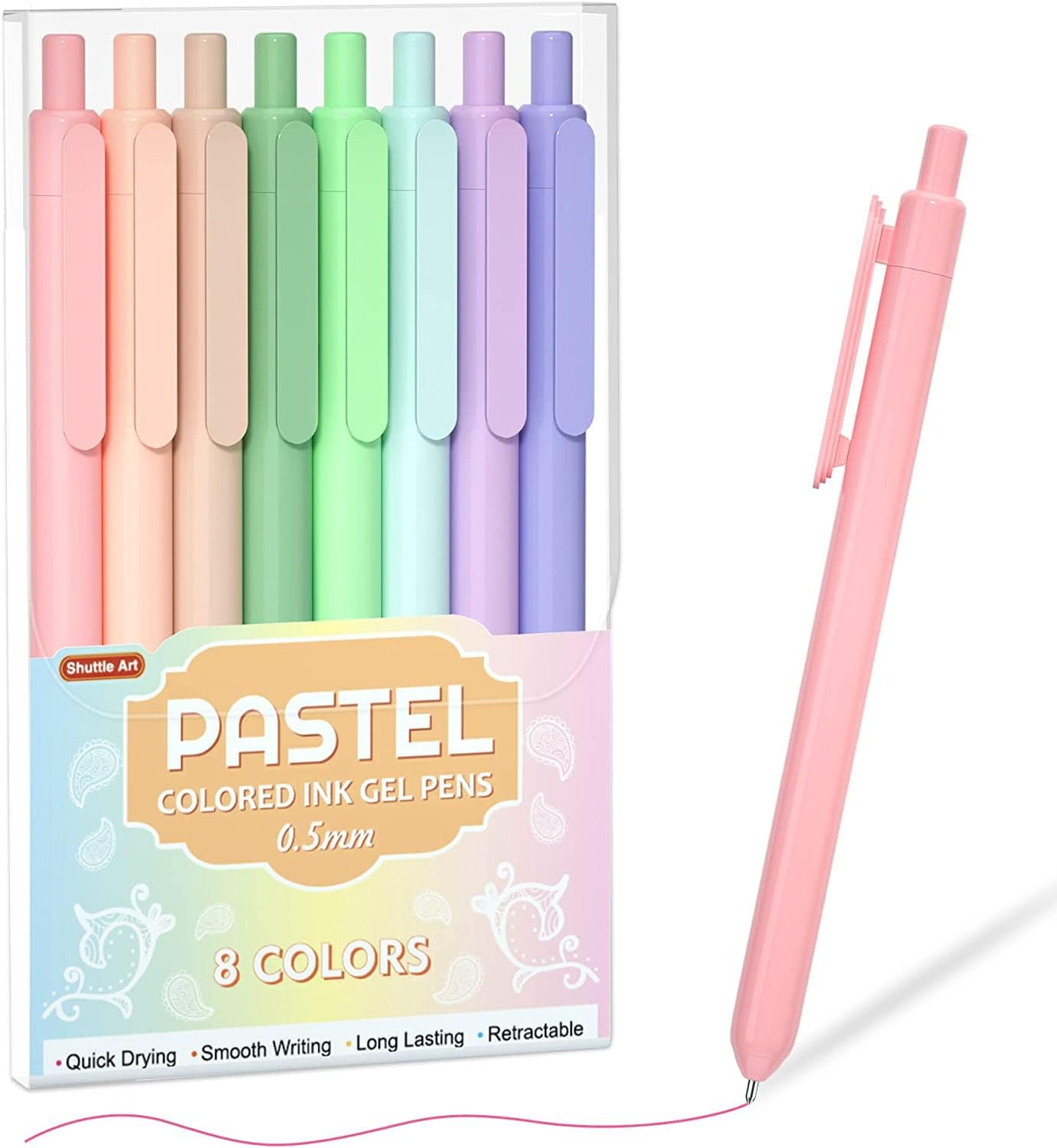Shuttle Art Coloured Retractable Pastel Gel Ink Pens, 8 Colours Gel Writing Pens, Cute Pens 0.7Mm Fine Point Quick Drying for Writing, Drawing, Journaling, Notes-Taking, School Office Home image number 6