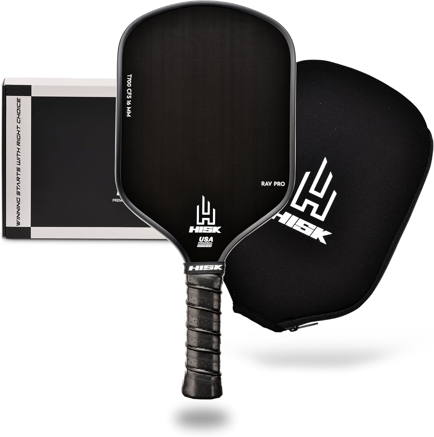 HISK RAV PRO Pickleball Paddle - Ultimate HIGH END 16Mm Japanese Toray T700 Raw Carbon Fiber CFS W/Excellent GRIT Roughness Texture, Aero Dynamic Curve, USAPA Approved, Non Slip Grip - White image number 3