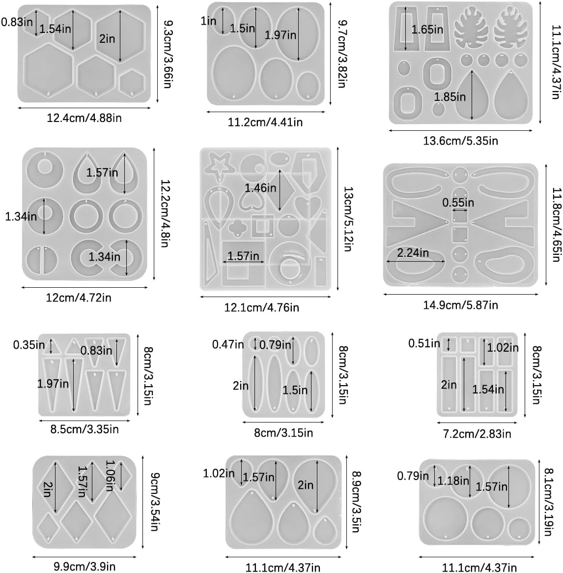 12 Pcs Resin Molds Jewellery, Finegood Epoxy Resin Jewellery Making Kit Resin Earring Moulds Silicone Resin Moulds for Gem Pendant Necklace image number 6