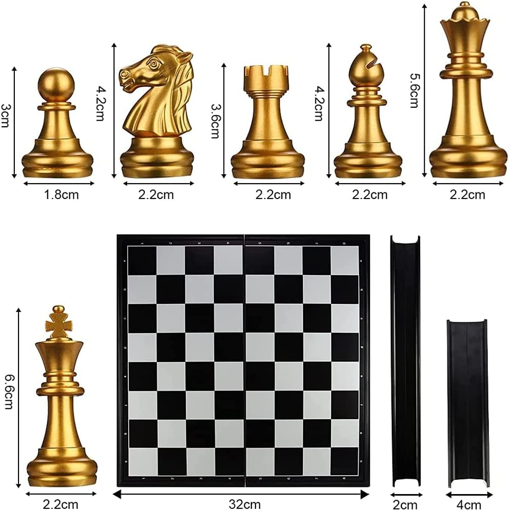 Chess Set, Magnetic Folding Gold and Silver Travel Chess Set,Classic Board Game for Beginner, Kid/Children and Adults Gift Learning and Education Toy, International Chess Set image number 1